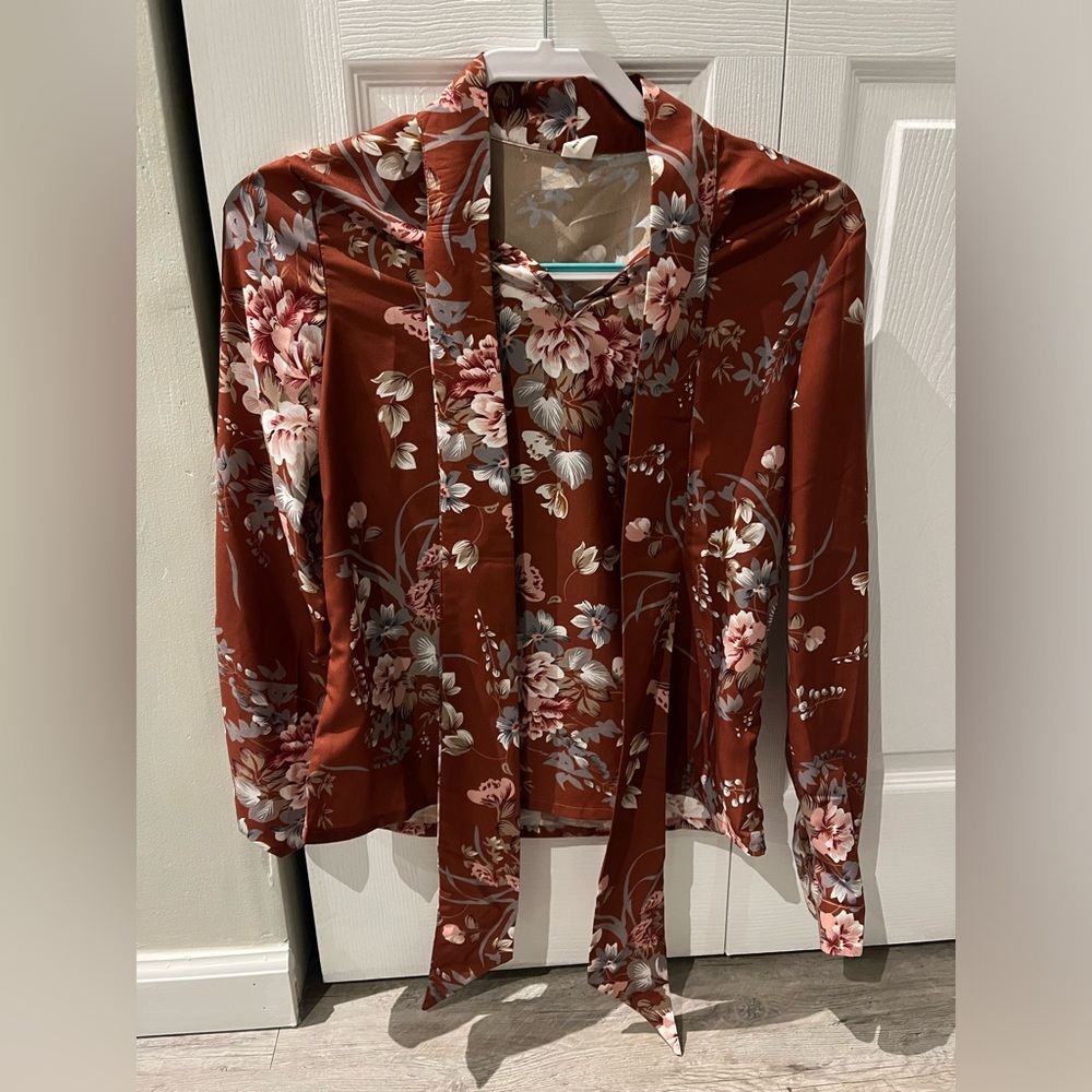 Floerns Women's Floral Print Bow Tied Neck Blouse Size XS